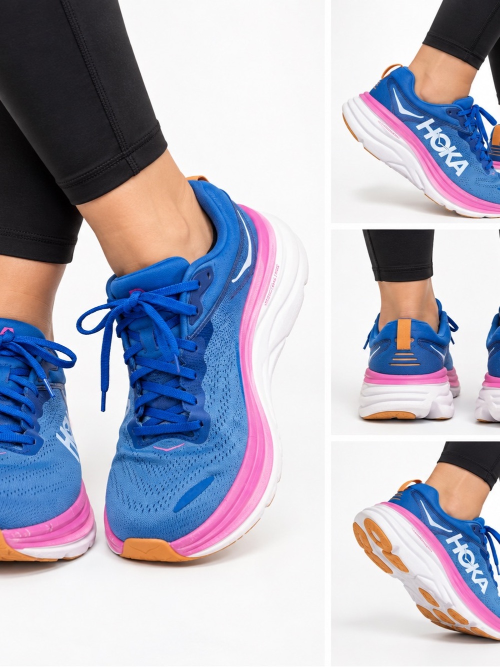 HOKA Bondi 8 Women's Blue Athletic Runners with Pink Accent size 10